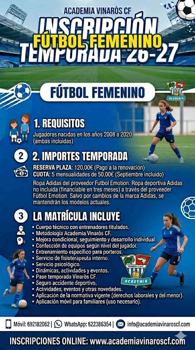 Inscripciones fútbol femenino Academia Vinaròs C.F.
